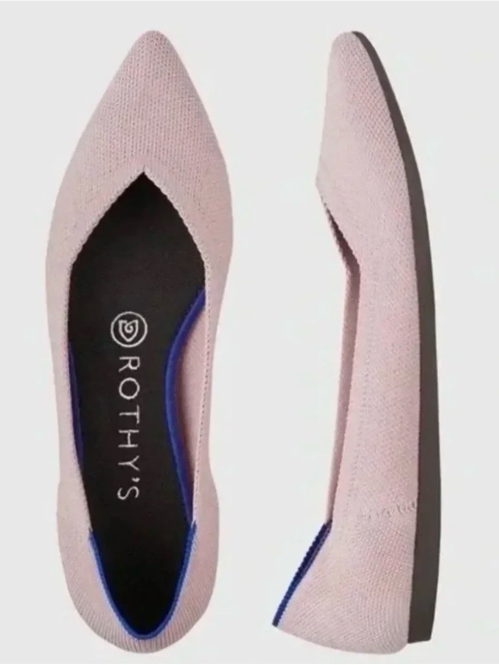Rothy’s The Point Flats | Retired Petal Pink Blue Trim | Size 9